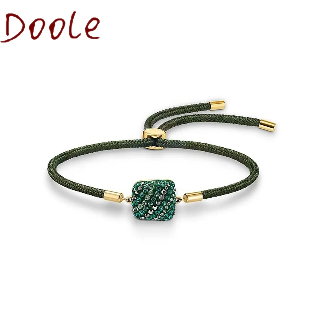 

Fashion Jewelry High Quality SWA Simple Temperament Green Crystal Quadrangular Green Bracelet Adjustable Sliding Buckle Bracelet