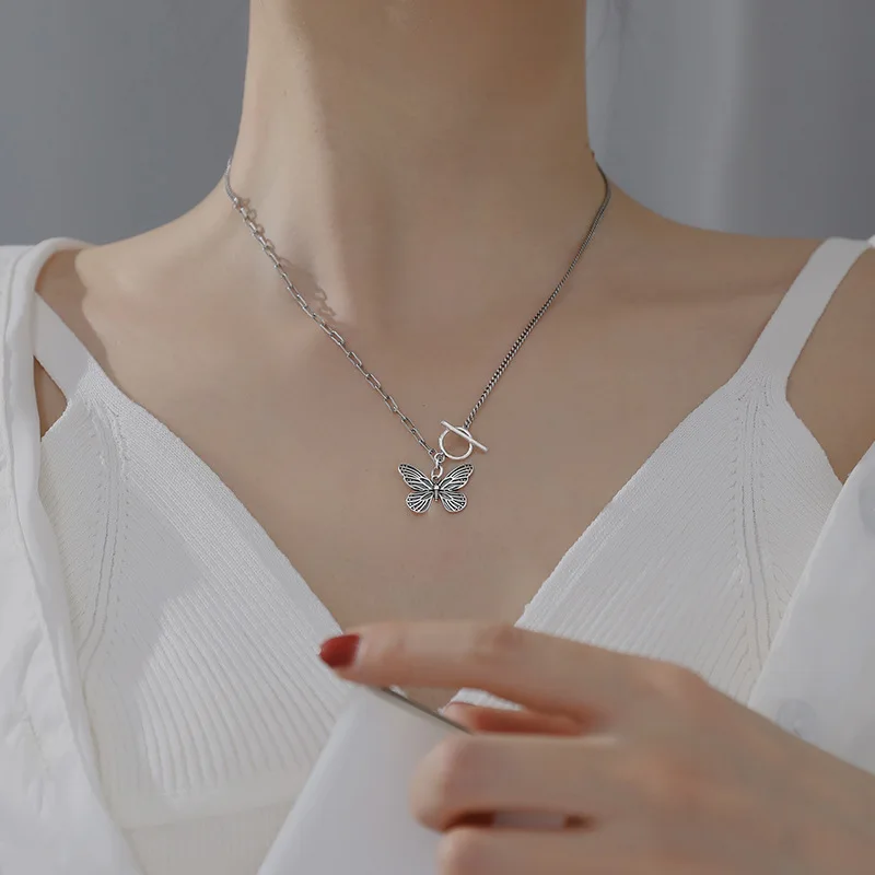Серебряное ожерелье с бабочкой из стерлингового серебра 925 пробы винтажное в