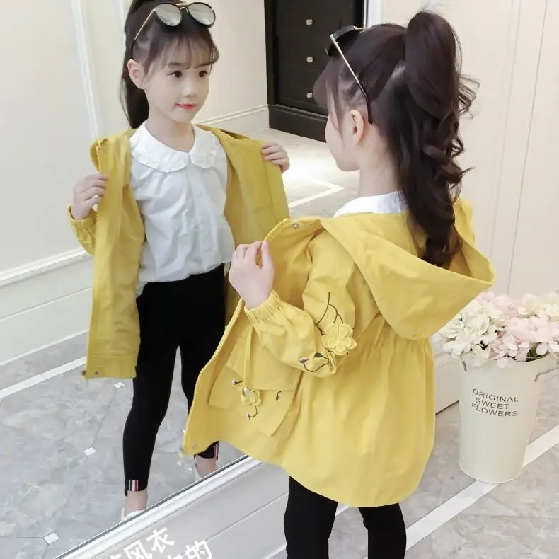 Ветровка с капюшоном и цветочной вышивкой для девочек 4-13 лет | Мать ребенок