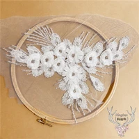 1 pc pure white beaded stereo applique nail diamond wedding gown lace fabric embroidery patch