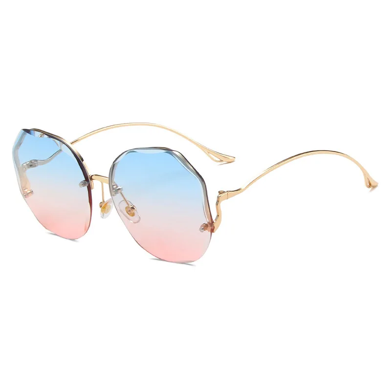 

2021 Erilles Fashion Gradient Sunglasses Women Ocean Cut Trimmed Lens Metal Curved Temples Sun Glasses Female UV400 googles