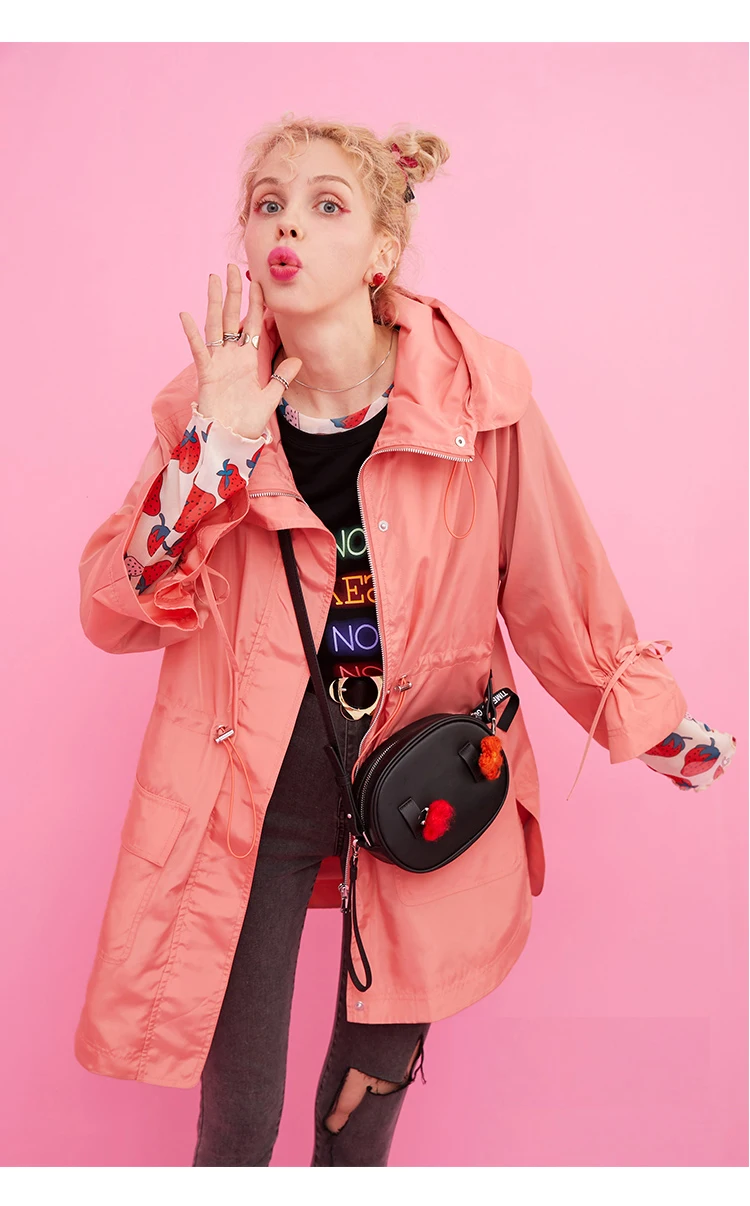 ELFSACK New Women Trench Coats,Fashion Casual Turn-down Collar Hooded Female Trench Coat Autumn Streetwear Clothing