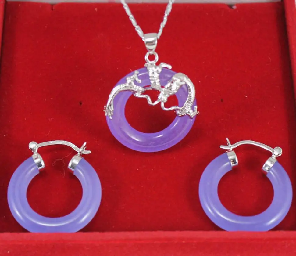 Бесплатная доставка 25 мм Фиолетовый Модный нефрит камень дракон кулон капюшон