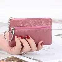 women leather coin purse two zipper mini pouch change wallet with key ring credit card holder female small clutch wallet