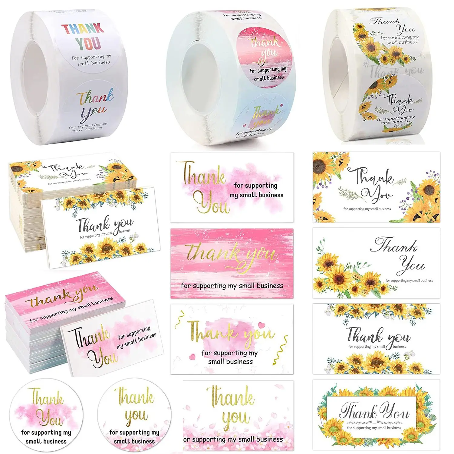 

50/500PCS Thank You Stickers For Supporting My Small Business Thanks Greeting Cards Candy Bags Paper Seal Label