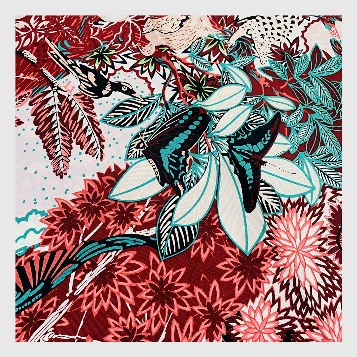 90 cm Dschungel Löwe 100% Twill Seide Quadrat Schal Frauen Schal Marke Hijab Schal Design Bandana Hand Gerollt Saum foulard Kopf Schals – Detail 10