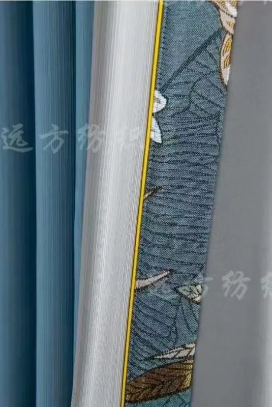 

Jacquard Colored shading cloth curtain custom simple modern powder gray Blue stitching curtain for living room bedroom