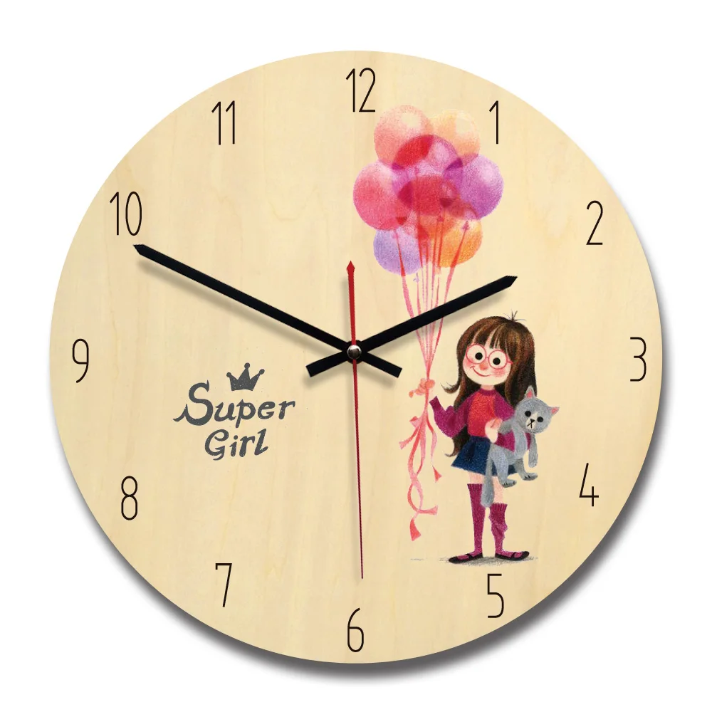 

wall clock Wooden Material UV Printed Plane Frameless Round Shape Silent Movement Dry Battery Power Living Room Decoration