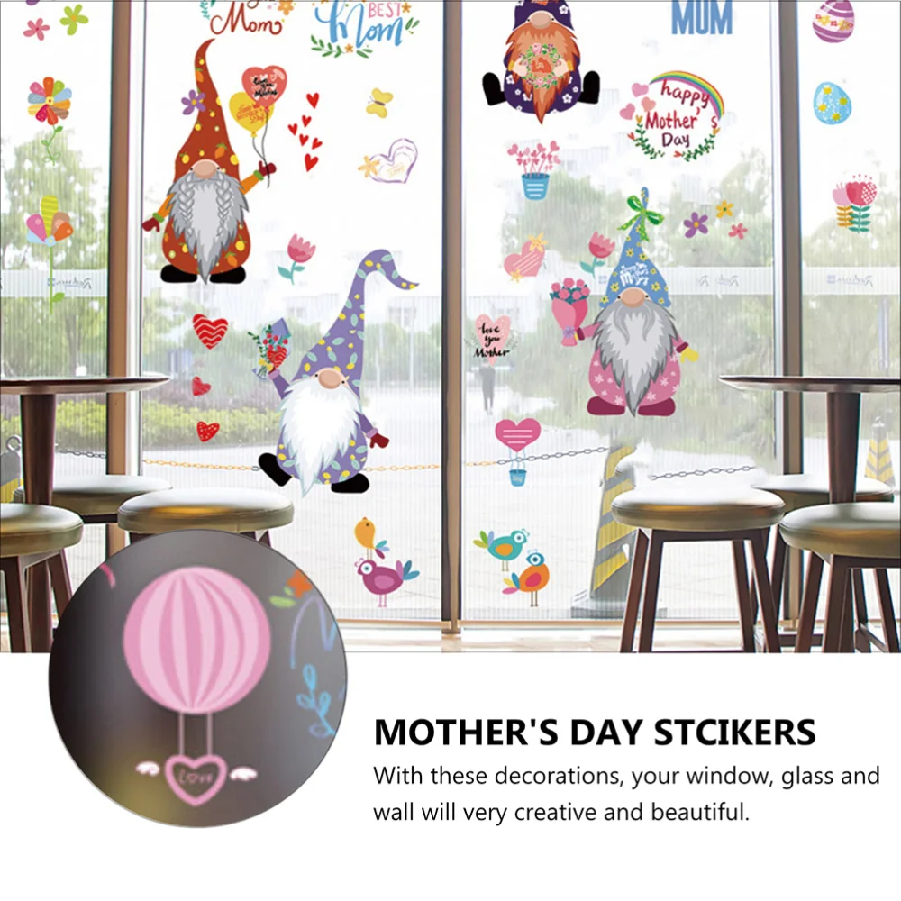 

1 Set 9Pcs Mother's Day Party Static Window Glass Stickers (Assorted Color)