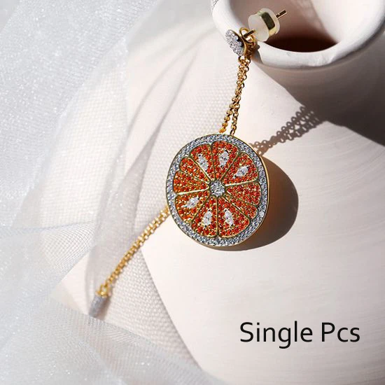 Orange Single Pcs Высокое качество Новая мода Асимметричные серьги-кольца Изысканные проложить AAA+ циркониевые кристаллы фрукты Радужная Подвеска Серьги для женщин - Окраска металла: Orange Single Pcs