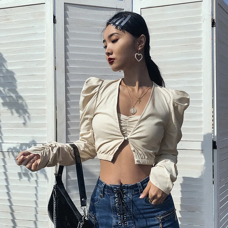 

2021 Spring Summer New Fashion Long Sleeve Casual Tees Office Ladies Street Elegant Tube Crop Top T-shirt Women Two Piece