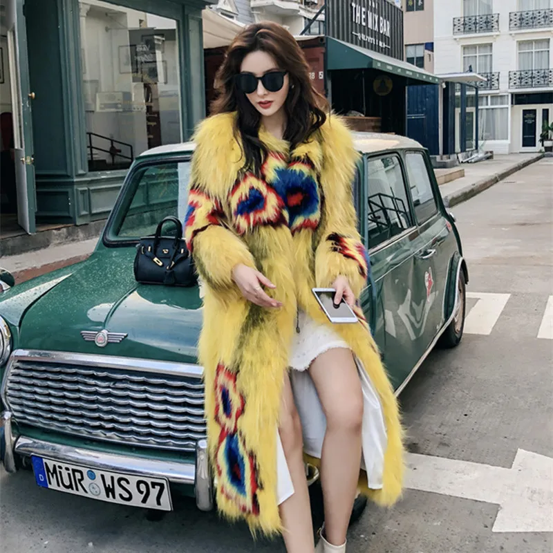 Зимнее длинное пальто с натуральным мехом лисы в Корейском стиле для женщин 2020