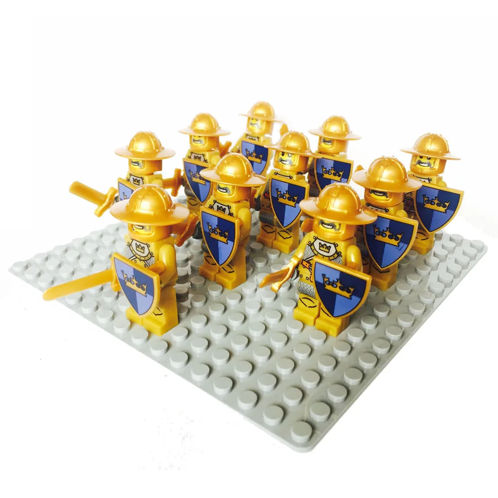 Golden Set C 10 шт., Римский Золотой рыцарь, ястреб, замок, король, рыцари, совместимый Синий Лев, строительный блок, дракон, рыцарь - Цвет: Golden Set C