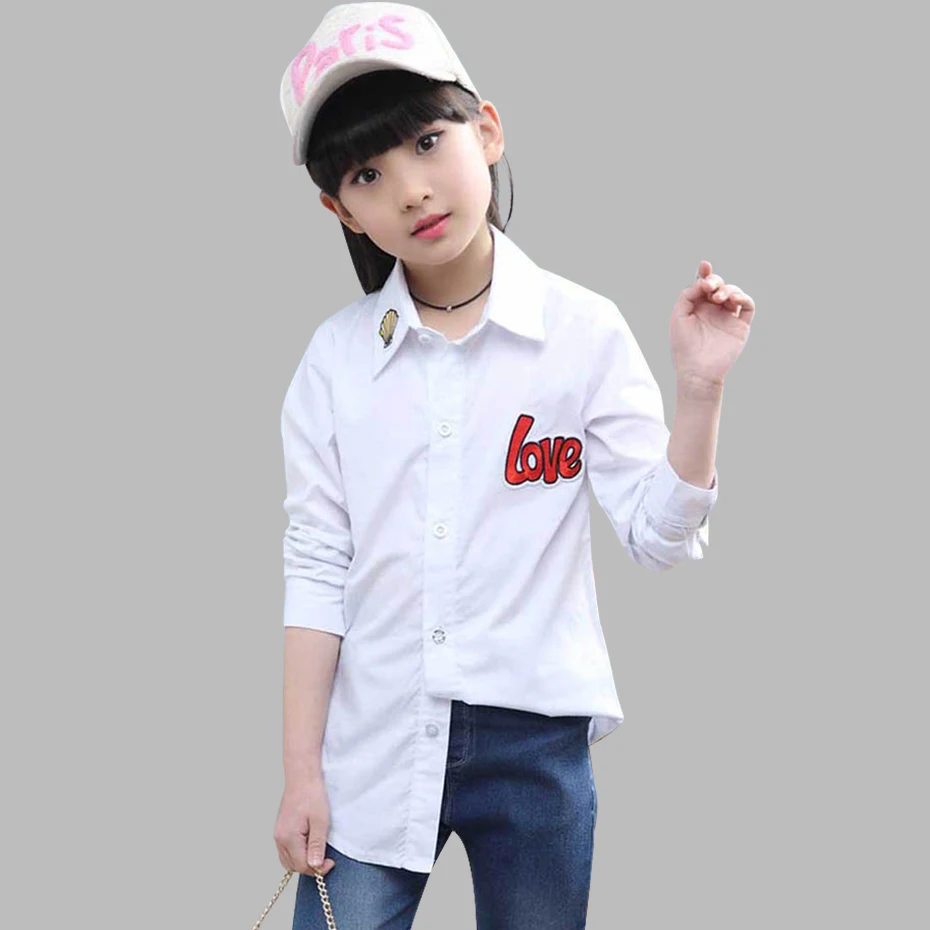 Блузки для девочек рубашки с вышивкой школьная детская блузка длинными рукавами
