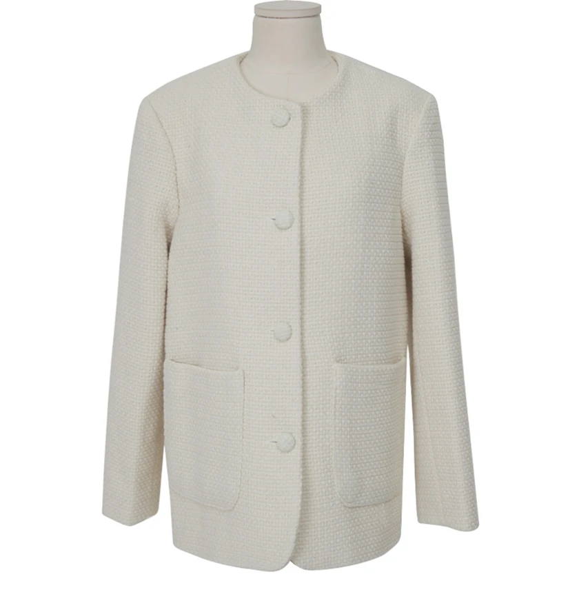 

Women Coat New Tweed Korean Causal Single Breasted O-neck Jacket 2021 Spring Fashion Elegant Long Sleeve Outwear