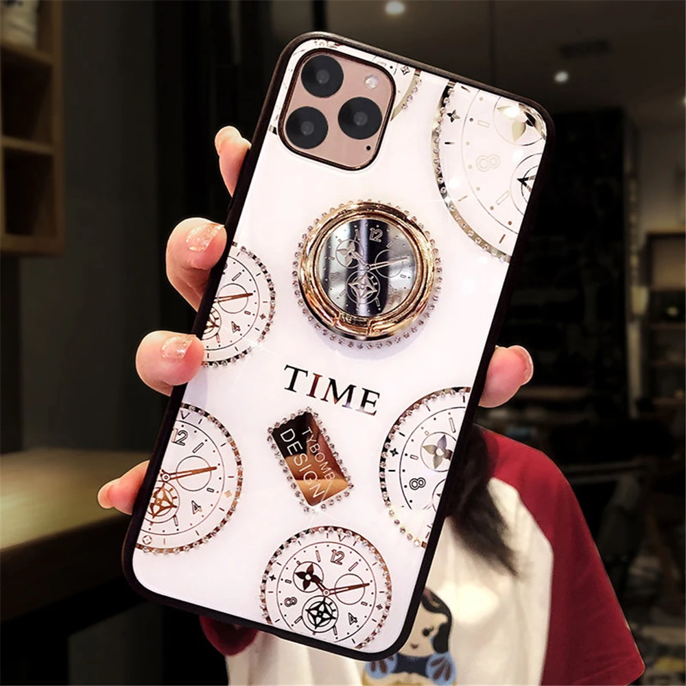 Подходит для Apple 11 xr XS MAX мобильный телефон корпус кольцо с циферблатом кронштейн для Phone11Pro Max net красный женский Алмазный защитный чехол - Цвет: 1