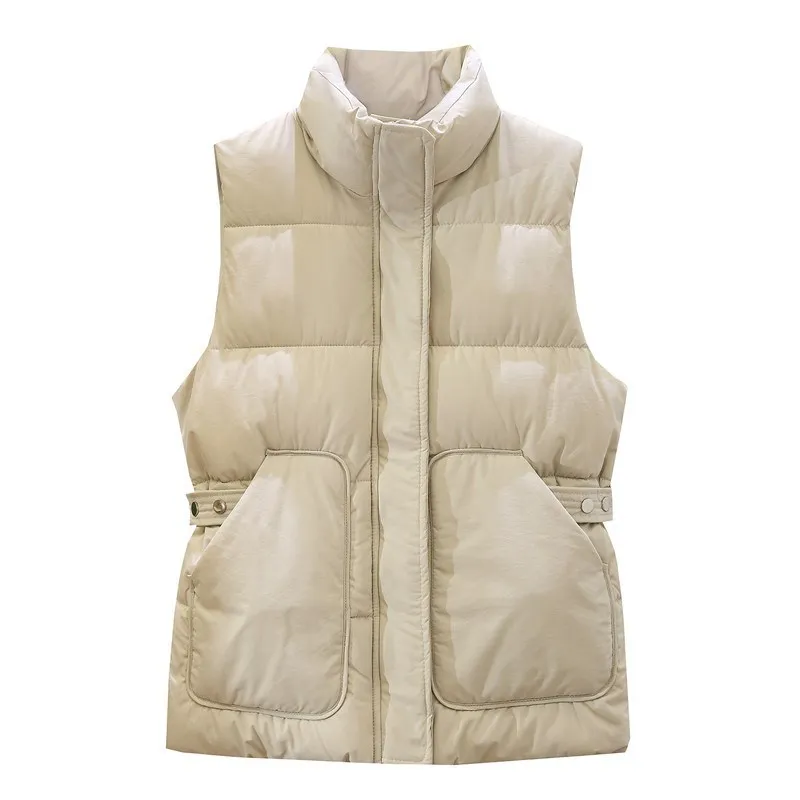 

2021 Spring and Autumn Temperament Is Thin Stand-up Collar Tie Thick Down Cotton Vest Short