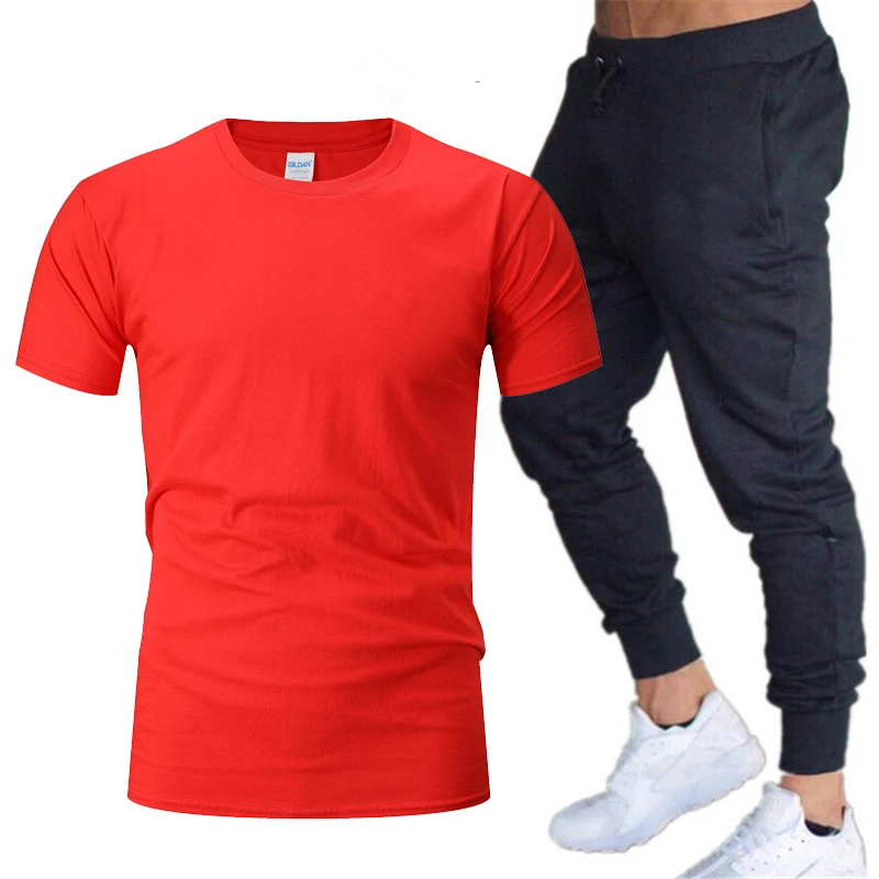 

2021 casual men's sports casual wear summer men's fitness wear sports suit short-sleeved T-shirt shorts 2-piece set