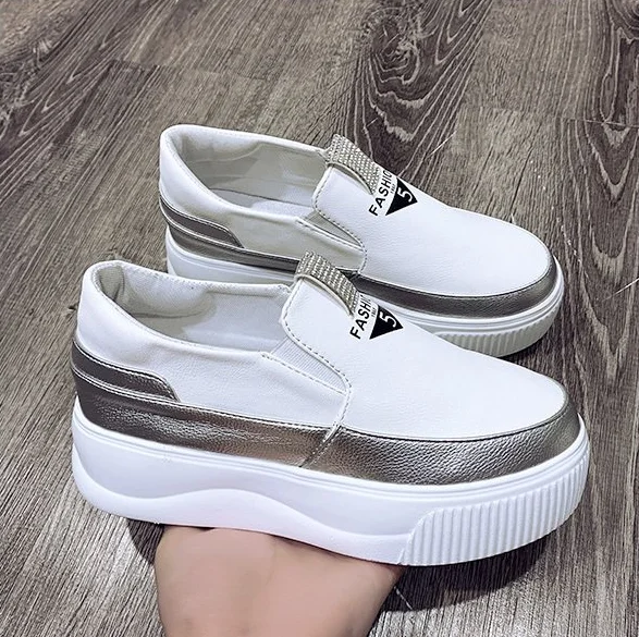 

Crystal Platform Woman Shoes Leather Moccasins Loafers Women Thick Bottomed Flats Fashion Students Shoes