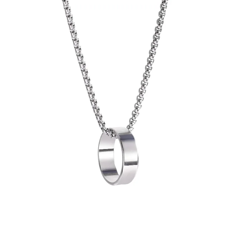 

Europe and the United States fashion hip hop men and women personality elements ring smooth long titanium steel ring necklace