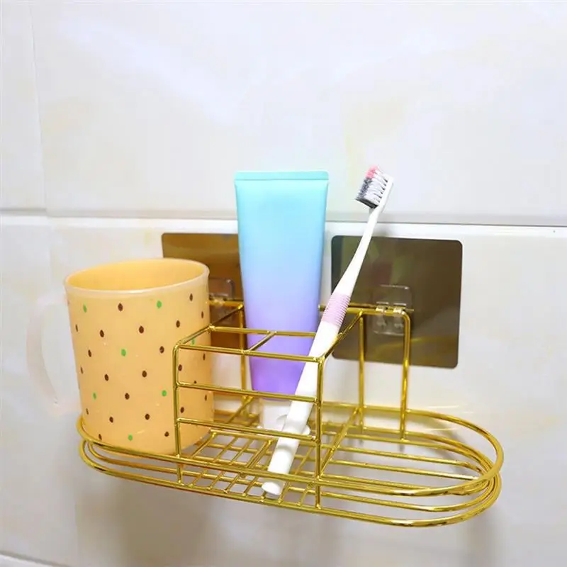 

Toothbrush Holder Wall Mounted Self Adhesive Metal Tooth Brush Cup Toothpaste Storage Rack for Bathroom Shower