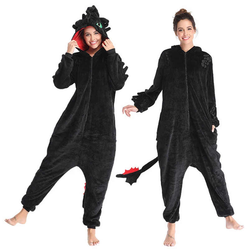 How to Train Your Dragon Toothless Anime Kigurumi Women Winter Flannel Animal Onesie Cute Cosplay Sleepwear Jumpsuit Pajamas