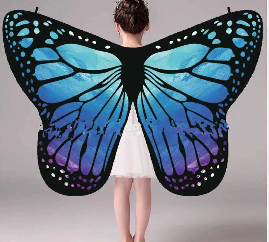 

Hot Sell Kids Adults Monarch Butterfly Cape Wings Costume Mask Butterfly Shawls Fairy Cape Nymph Pixie Soft Blue Star Sky Cheap