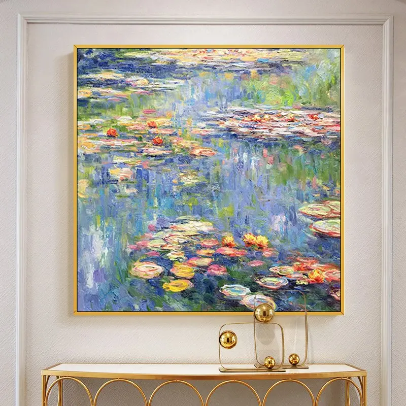 

3D Abstract Claude Monet Water Lily Hand Painted Oil Painting On Canvas Wall Hang Art Modern Living Room Artwork Decor Unframed
