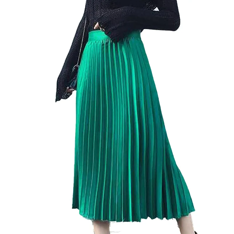 

Spring and Autumn 2021 Fashion Women's High Waist Pleated Skirt Mid-length Solid Color Elastic Thin Skirt Ladies Black Pink Gray