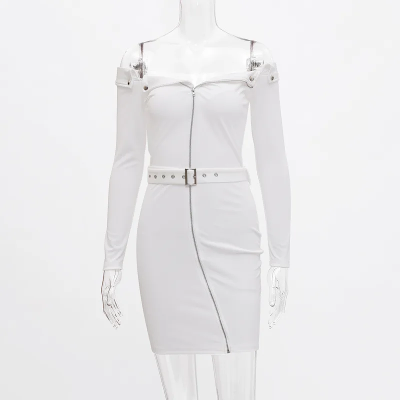 

2020 Spring Women's New Long-Sleeved off-Shoulder Zip Skirt Dress dress maxi dress dresses woman party night mini dress