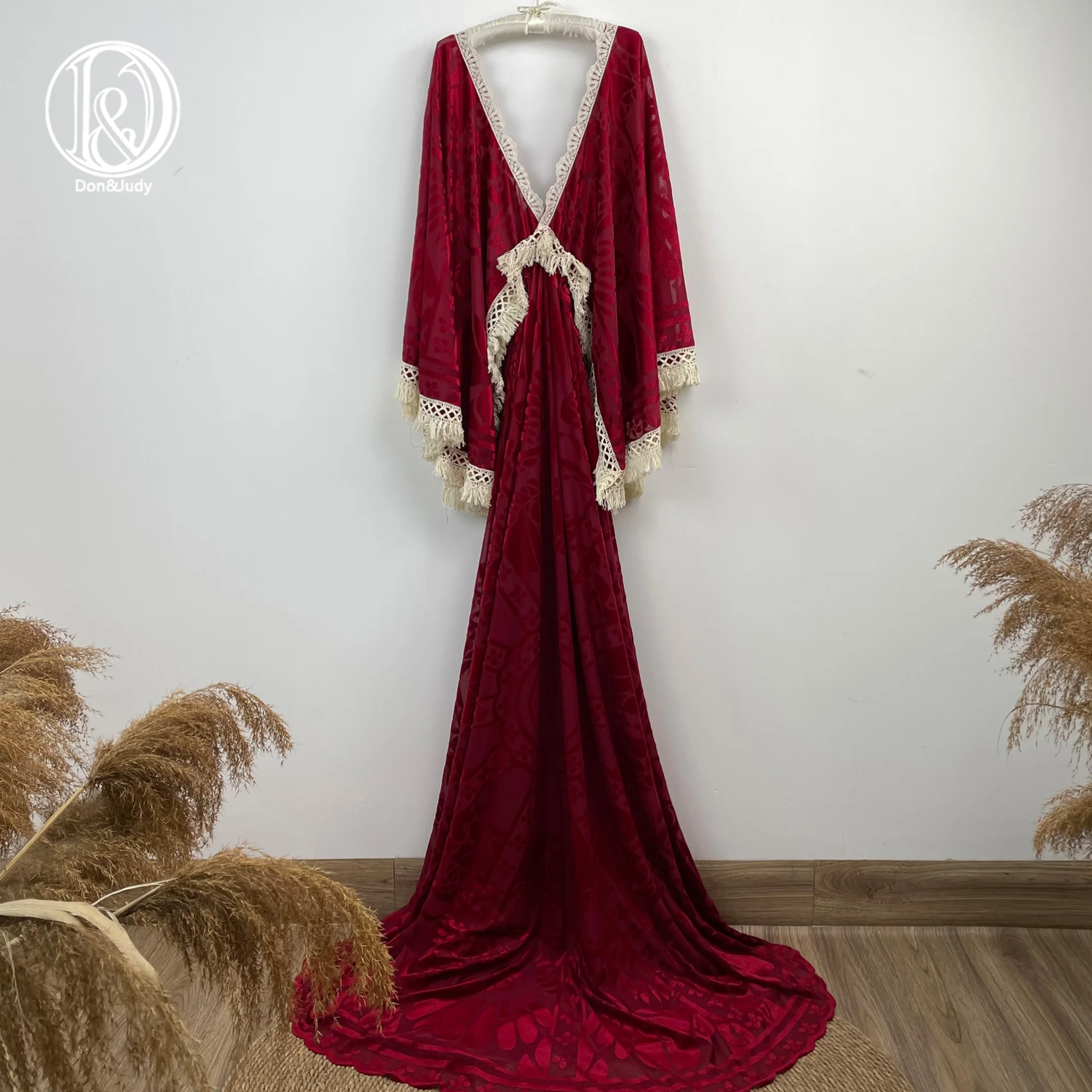 Don&Judy Vintage Boho Velvet Christmas Maternity Dress Photography Photoshoot Video Pregnancy Gowns Baby Shower Gift Woman Robe