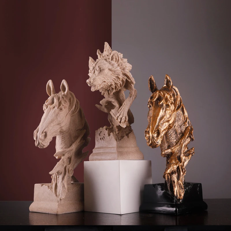 Новинка статуэтка в форме головы лошади золотого цвета Статуэтка из смолы Декор