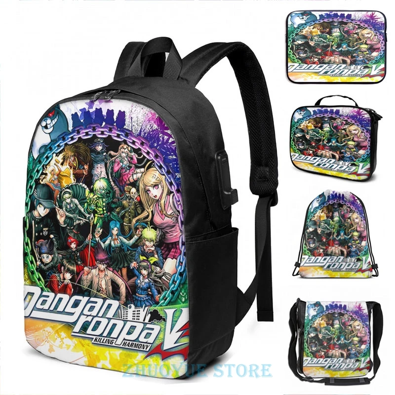 Забавный графический принт Danganronpa V3 художественный рюкзак с USB-зарядкой для