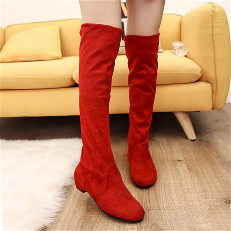 Женские сапоги выше колена Осенне зимние Замшевые тонкие эластичные Женская