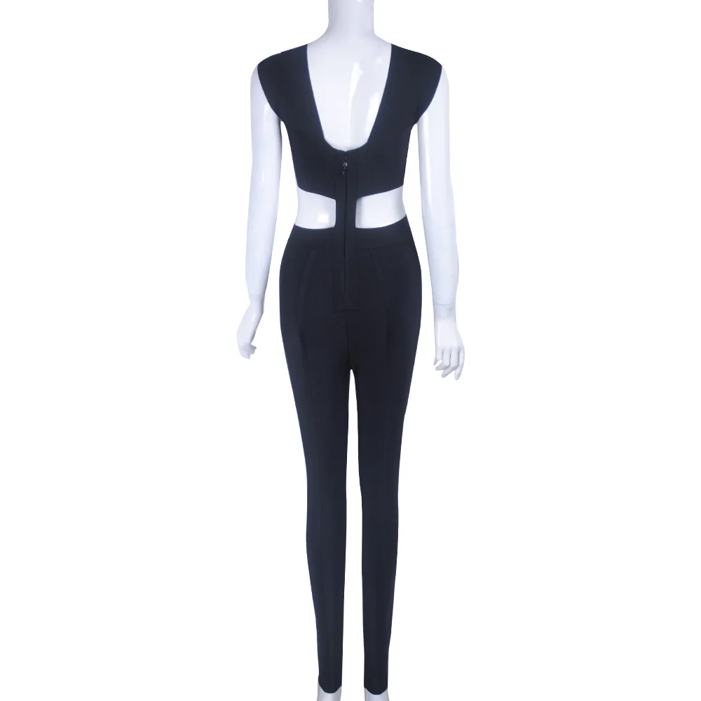 

Sexy Bandage Jumpsuits Women Fashion Clothing Sleevless Cross Halter Hollow Out Club Wear Evening Party Bodycon Rompers