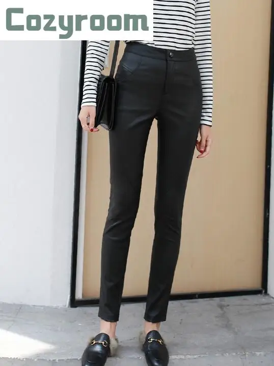 

High stretch sheepskin pencil pants high waist tight slim new Female Nature Genuine leather pants women Fashion trousers M-3XL