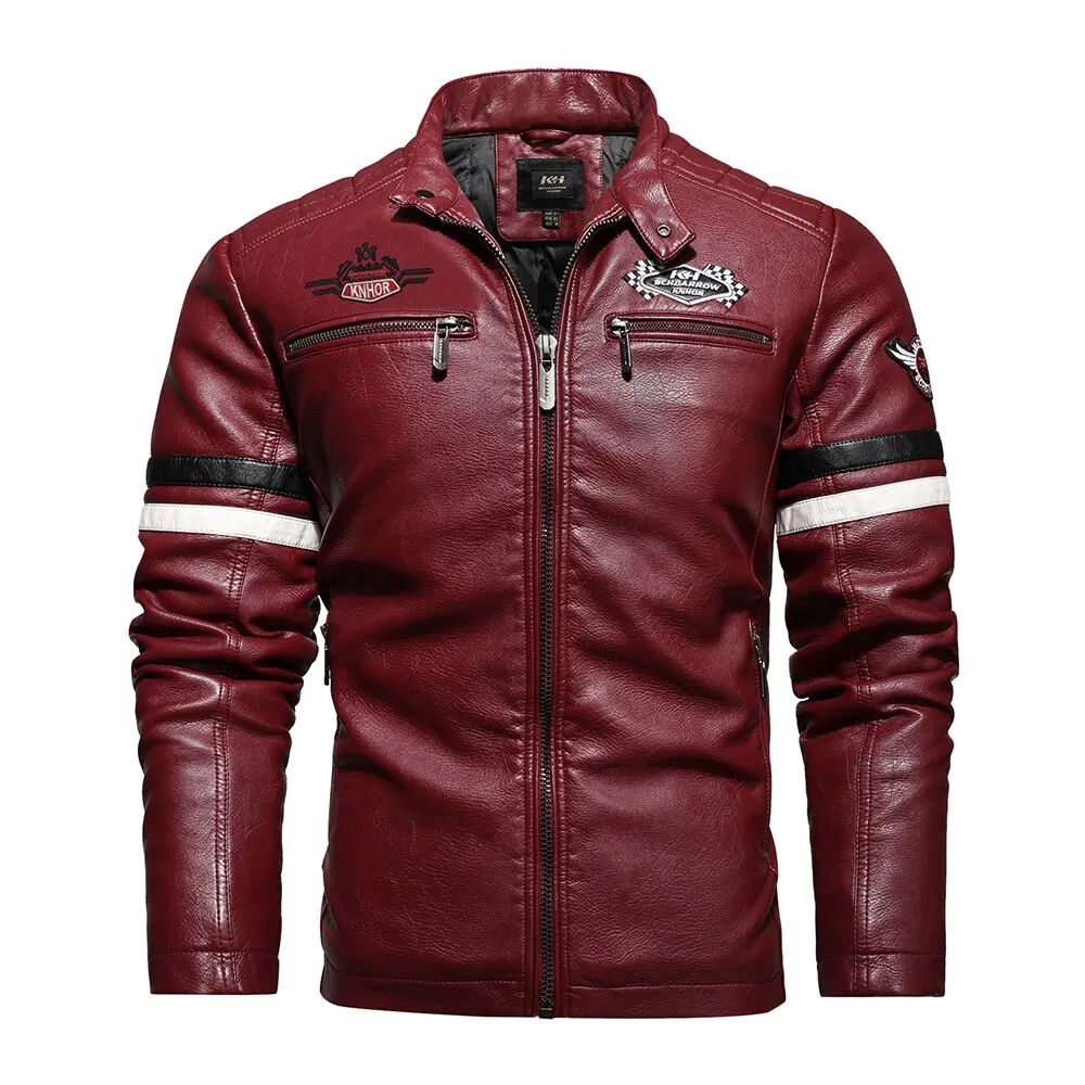 

Мужская Байкерская кожаная куртка, Повседневная облегающая байкерская куртка-бомбер из искусственной кожи, верхняя одежда для зимы, 2022