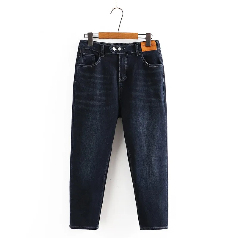 

Джинсы женские прямые с завышенной талией, классические синие Черные корейские брюки из денима, брендовые ковбойские брюки однотонного цве...