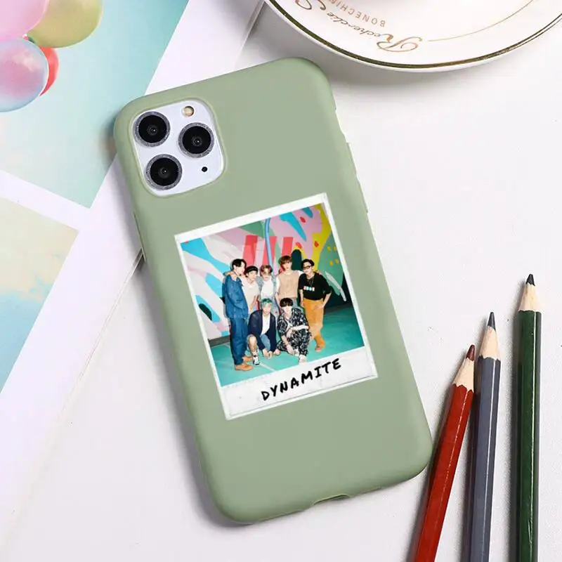 

Dynamite kpop Bangtan boys Phone Case for iPhone 12 mini 11 Pro Max X XR XS 8 7 6s Plus Candy green Silicone Cases