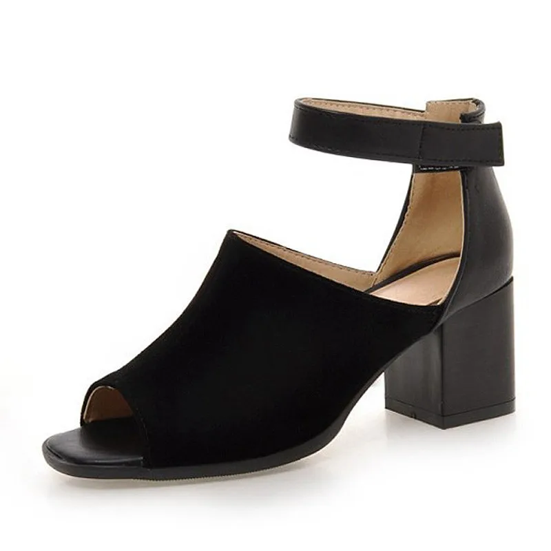 

Big Size Women Sandals Chunky Cover Heels Woman Shoes Ankle Strap Sexy Ladies Summer Shoes Plus Sizes EU34-43 XKD4203