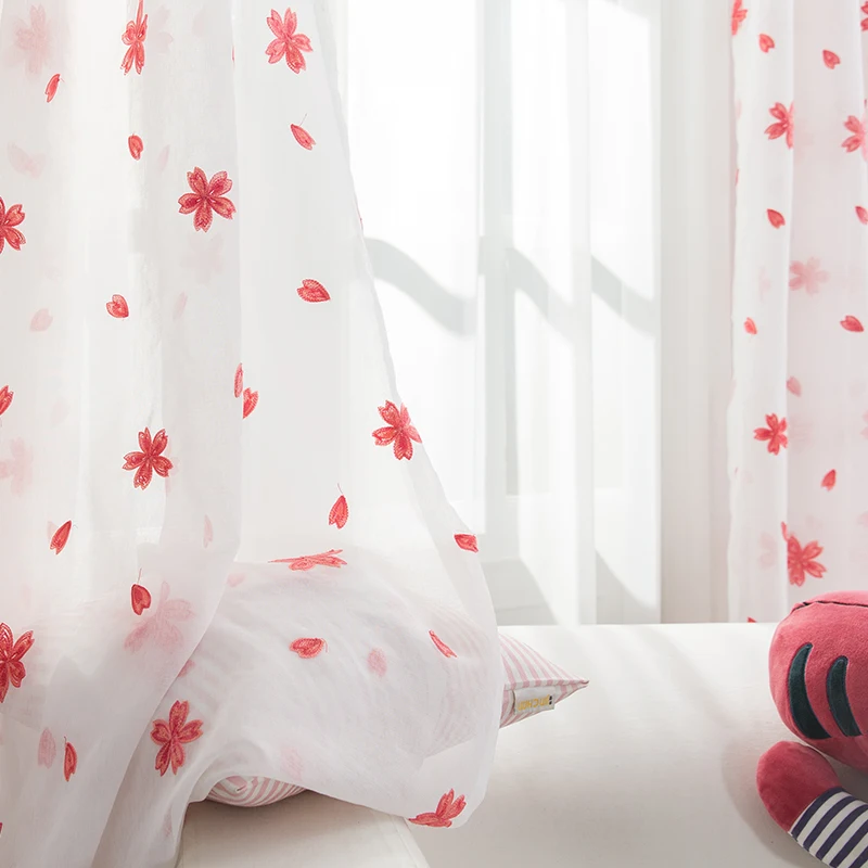 Dreampatar Red Cherry Jacquard Embroidery White Tulle Home Decoration Light Curtain Living Room Bedroom Rustic Style ML241A | Дом и сад