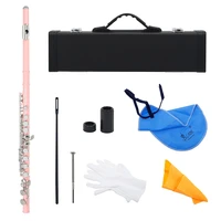 m mbat 16 holes flute closed hole c tone pink flute silver key cupronickel woodwind instruments with leather case cleaning cloth