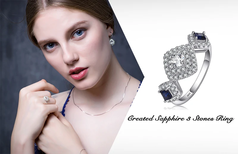 JewelryPalace красивый квадратный создан сапфир 3 Камни кольцо 925 пробы серебро свадебные украшения юбилей подарки