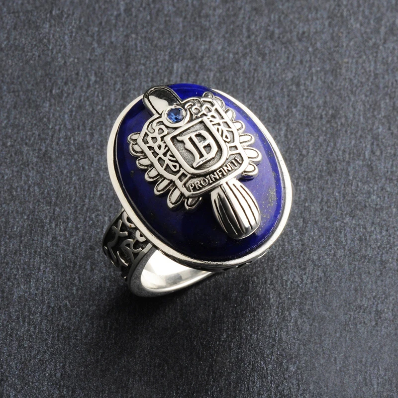 

Vampire Diaries Rings Real 925 Sterling Silver Damon Salvatore Ring Men's With Lapis Lazuli Natural Stone Customized Jewelry