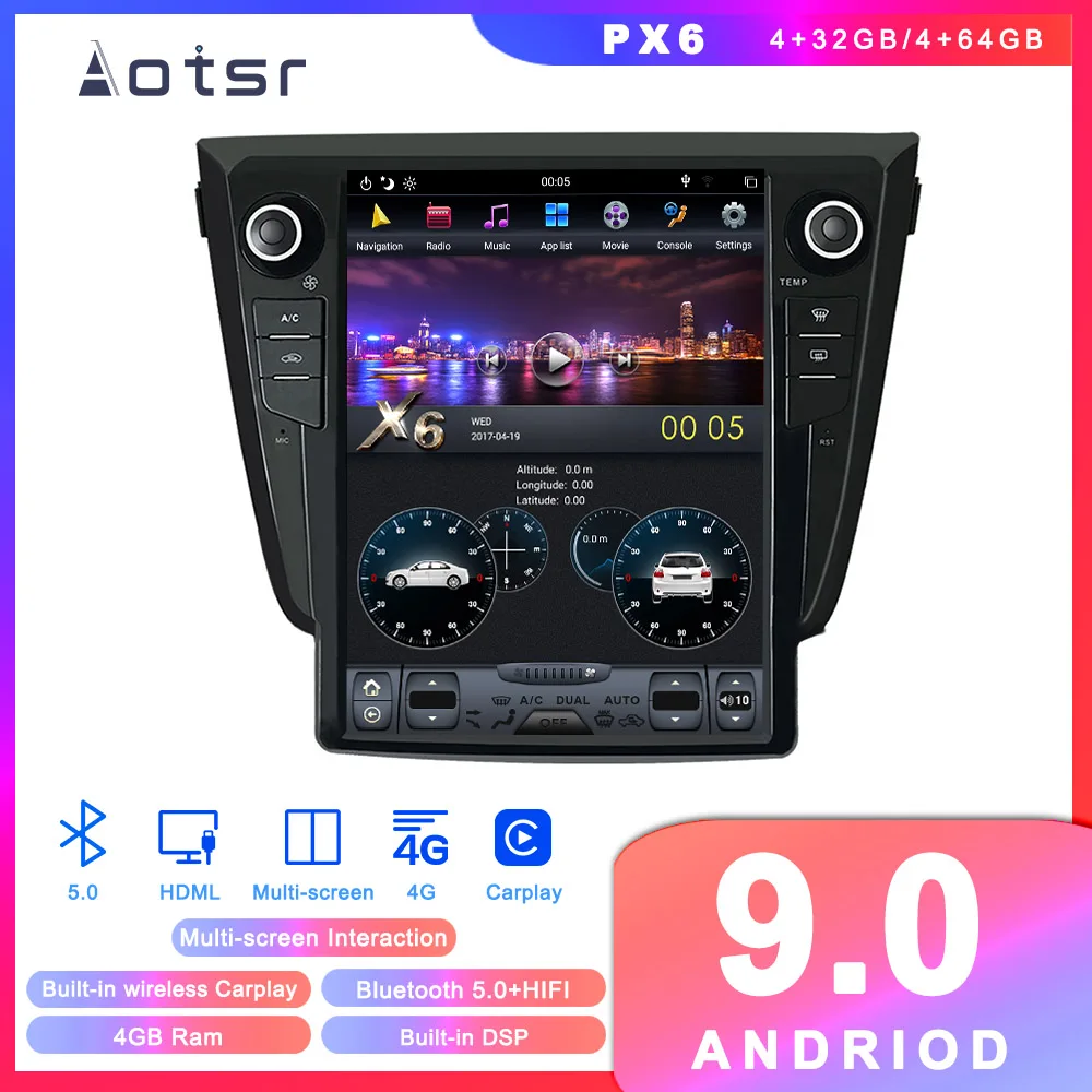 Автомобильный DVD плеер Tesla PX6 Android 9 GPS навигация для Nissan X trail Qashqai Rouge 2013 + Радио