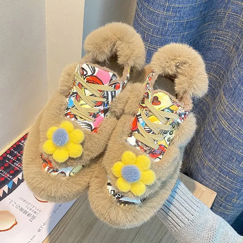 

Winter Flats Shoes Women Loafer High Quality Winter Woman Sneakers Velvet Warm Cotton Shoes Student Flats