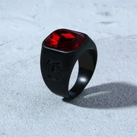 new retro bohemian red crystal inlaid ring mens ring fashion black metal crystal ring accessories party jewelry