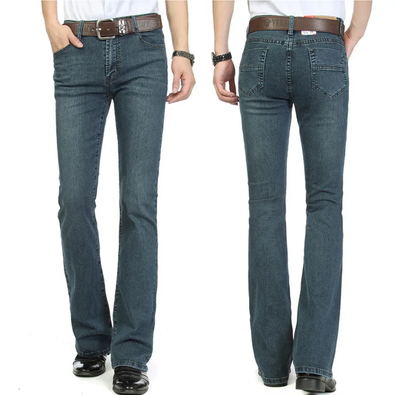 Jeans For Men High-Waist Stretch Jeans Male Vintage Jeans Slim Boot Cut Semi-Flared Four Seasons Bell Bottom Jeans 26-40