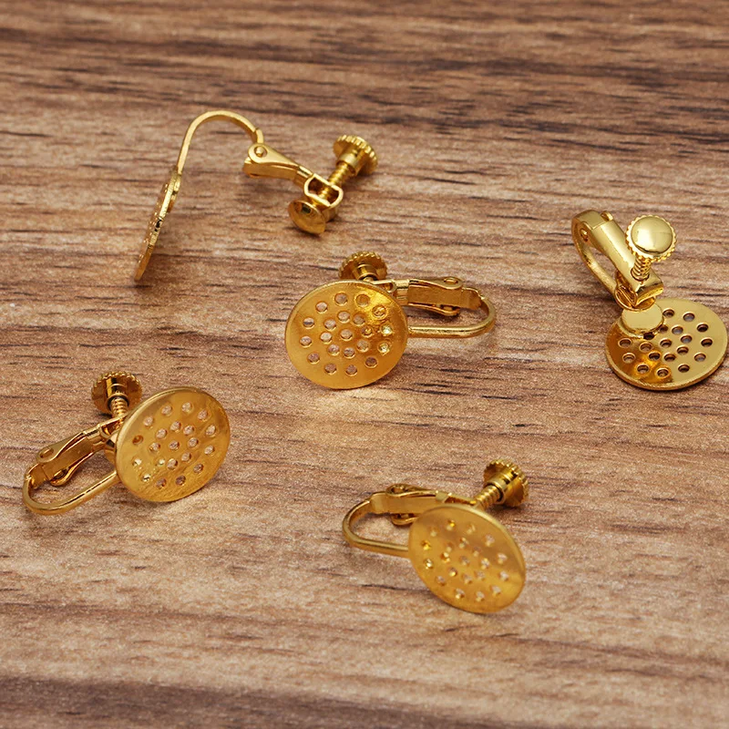 12 мм Винт Назад клип на без пирсинга серьги пустая Плоская Круглая филигрань Pad