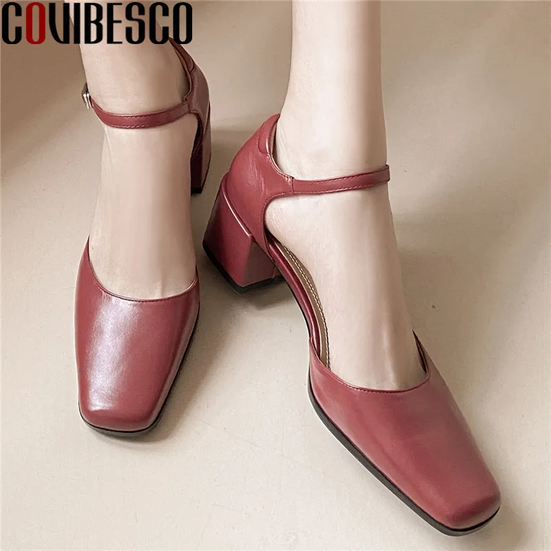 

COVIBESCO Women Vintage Dance Shoes High Quality Buckle Thick Heel Party Shoes Wild Sandals Square Toe Thick Heels Shoes Woman